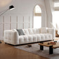 Modern Tufted Boucl¨¦ Sofa in Cream a€?Low Profile 3-Seater with Grid Quilting and Cloud-Like Comfort