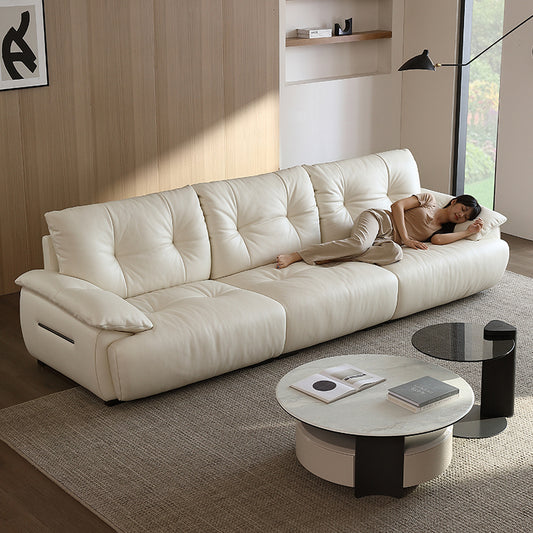 Modern Faux Leather 4-Seat Sofa with Deep Tufted Cushions and Pillow Armrests for Living Room Lounge Comfort
