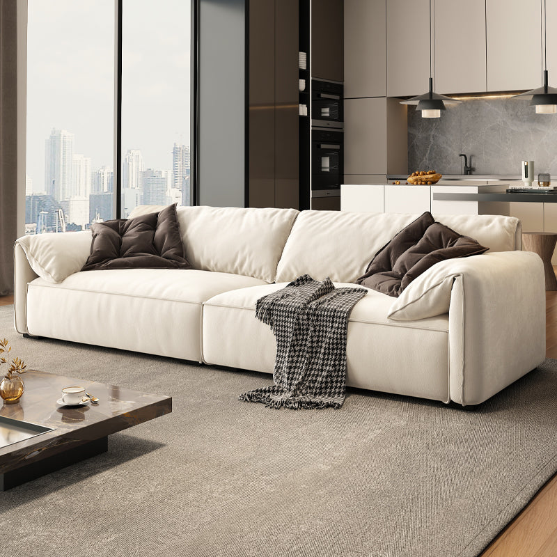Modern Deep-Seat 3-Piece Modular Sofa with Overstuffed Cushions in Cream Fabric a€?Low Profile Contemporary Lounge Couch