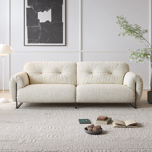 Modern Cream Tufted Sofa with Pillow-Style Backrest and Metal Legs a€?Plush 3-Seater Couch for Living Rooms and Minimalist Interiors