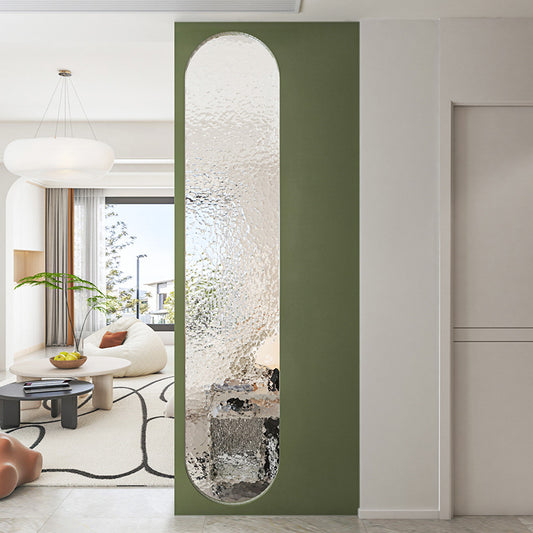 Built In Arched Glass Wall Panel with Textured Privacy Glass for Modern Living Room or Entryway Partition