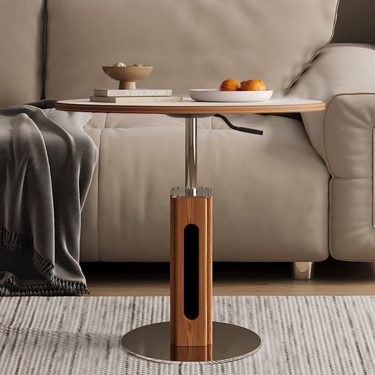 Adjustable Modern Side Table with Wood & Chrome Base a€?Round Lift-Top Accent Table for Living Room, Office or Sofa Side