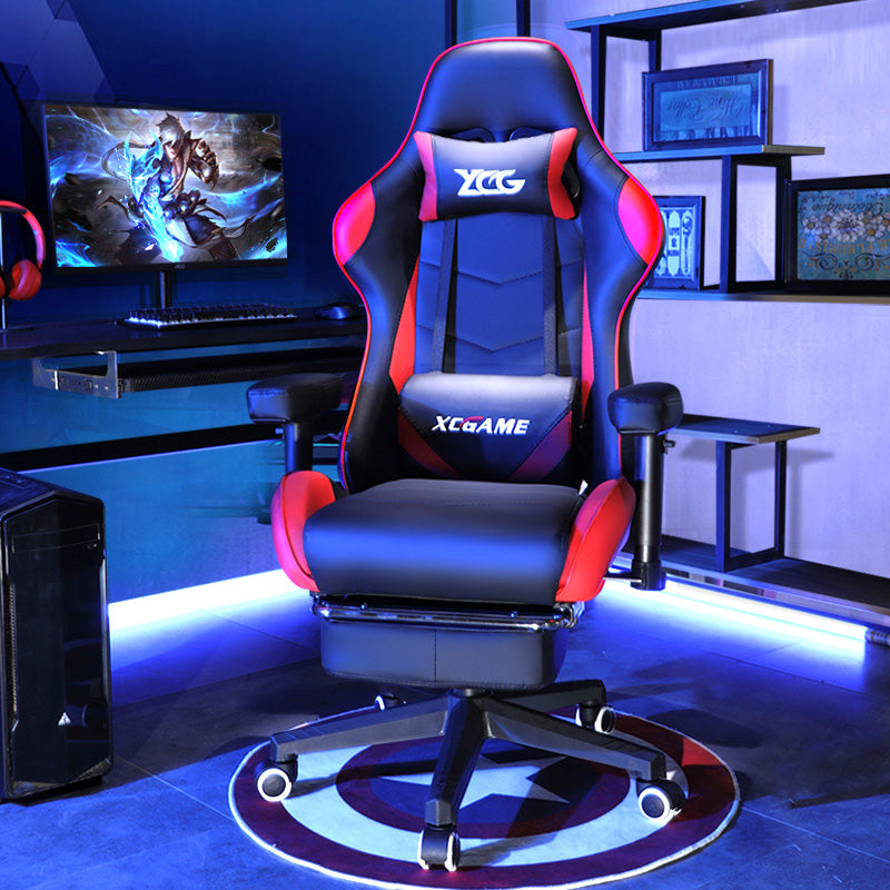 Racing Style Gaming Chair with Adjustable Recline Lumbar Support and Footrest in Black and Red for PC or Console Setup