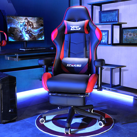 Racing Style Gaming Chair with Adjustable Recline Lumbar Support and Footrest in Black and Red for PC or Console Setup