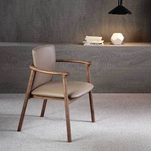 Modern Wood Frame Armchair with Faux Leather Seat and Backrest for Dining Room, Office, or Reception Area