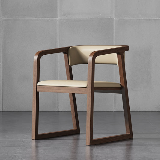 Modern Armchair with Walnut Wood Frame and Faux Leather Seat for Dining Room, Office, or Reception Area