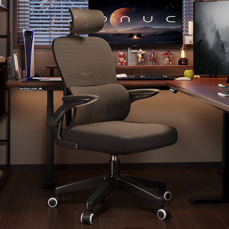 Ergonomic Office Gaming Chair with Adjustable Headrest Flip Up Armrests and Silent Casters in Dark Brown for Home Setup