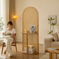 Arched Rattan Room Divider with Display Shelf and Solid Wood Frame for Living Room or Reading Nook
