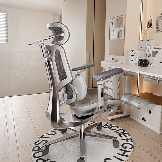 Ergonomic Executive Office Chair with Adjustable Headrest 4D Armrests and Extendable Footrest in Mesh and Metal Finish