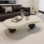 Modern Sculptural Coffee Table with Glossy Cream Irregular Top and Black Ball Legs a€?Artistic Center Table for Contemporary Living Room