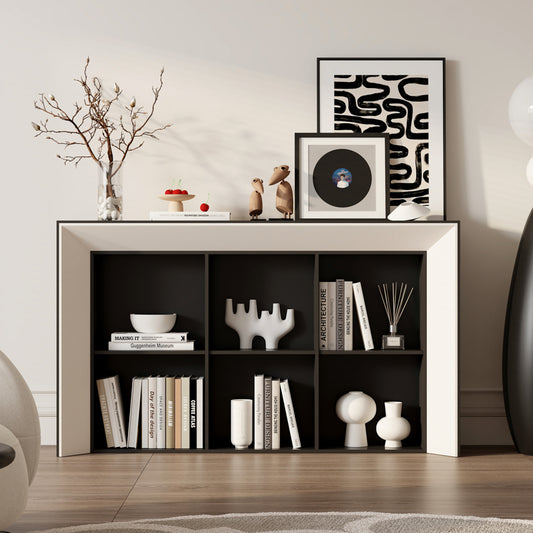 Modern Black and White Cube Storage Cabinet with Open Shelves for Living Room or Entryway