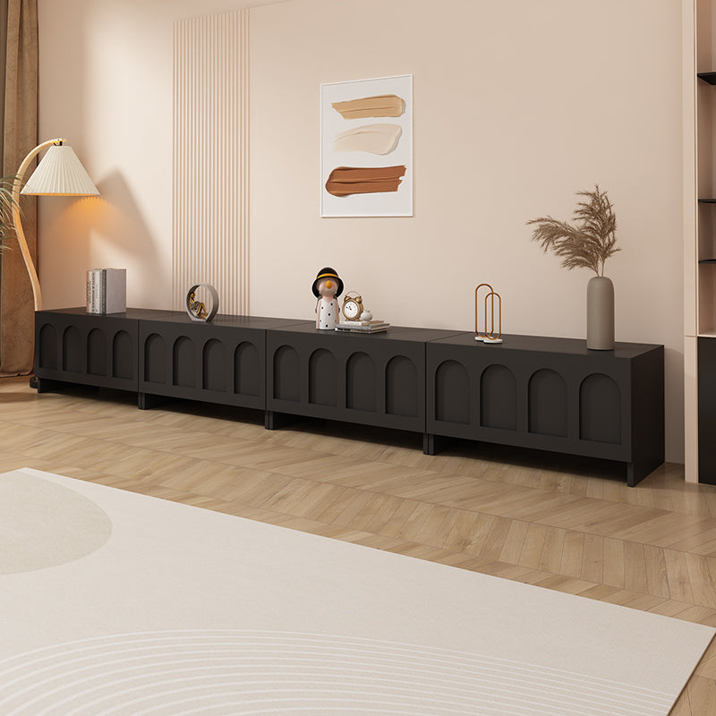 Modern Black TV Stand with Repeating Arch Motif and Matte Finish for Contemporary or Neo-Classical Living Rooms