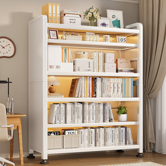 Modern Large Bookshelf with LED Lighting and Open Shelves, White Storage Rack for Home Office, Study, or Bedroom