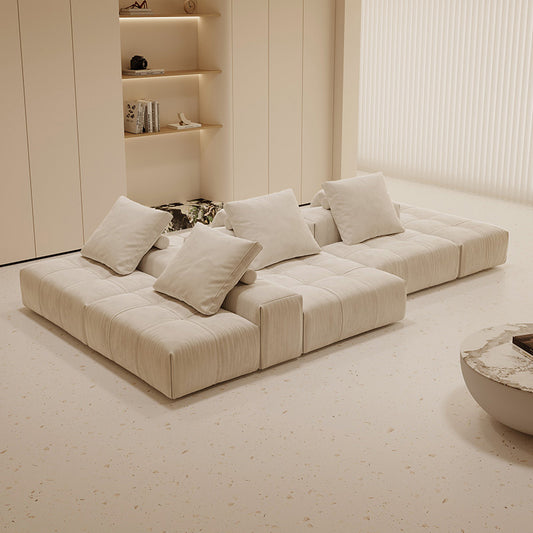Minimalist Modular Floor Sofa a€?Cream Tufted Corduroy Lounge Sectional with Cushions