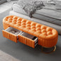 Tufted Faux Leather Bedroom Bench with Storage Drawers and Gold Metal Base