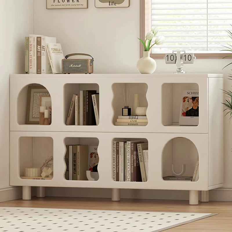 Modern Low Bookshelf with Abstract Cutout Display Cubbies, Artistic Storage Cabinet for Living Room, Entryway, or Bedroom
