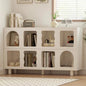 Modern Low Bookshelf with Abstract Cutout Display Cubbies, Artistic Storage Cabinet for Living Room, Entryway, or Bedroom
