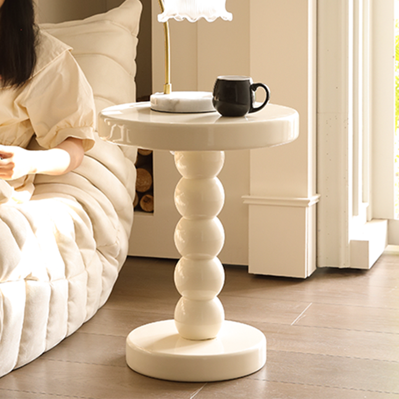 Glossy Modern Side Table with Sculptural Bead-Like Pedestal for Bedroom or Living Room