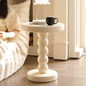 Glossy Modern Side Table with Sculptural Bead-Like Pedestal for Bedroom or Living Room