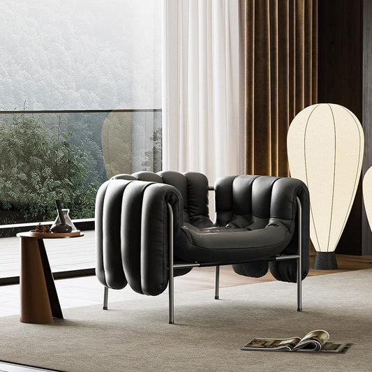 Modern Bubble Lounge Chair in Black Faux Leather a€?Sculptural Accent Chair with Metal Frame for Living Room or Studio