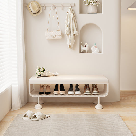 Cream Minimalist Shoe Bench with Cushioned Seat and Curved Base for Entryway or Hallway