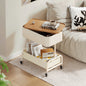 Mobile Side Table with Wood Top and Storage Shelves on Wheels for Living Room or Bedroom