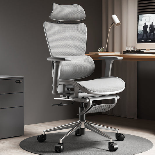 High Back Ergonomic Office Chair with Full Mesh Seat Adjustable Headrest Lumbar Support and Recline Function in Gray