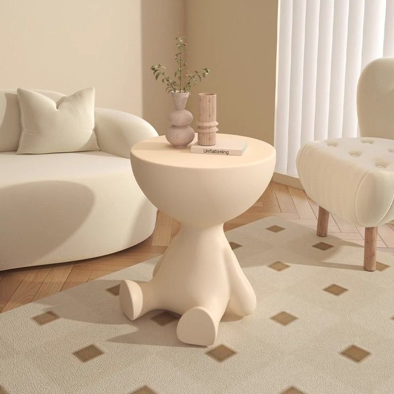 Modern Cute Cream Side Table with Playful Sculptural Base and Round Tray Top for Living Room Bedroom or Creative Interior Spaces