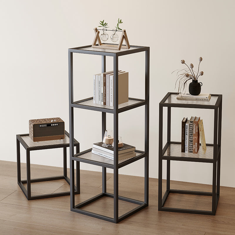 Modern Open Display Shelf with Metal Frame and Tiered Square Design for Living Room Bedroom Office or Entryway Decor Storage
