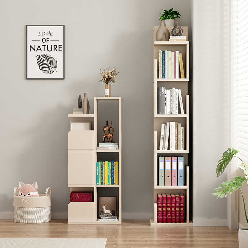Tall Narrow Bookshelf with Open and Closed Storage Compartments Modern Vertical Bookcase for Bedroom Living Room or Office Use