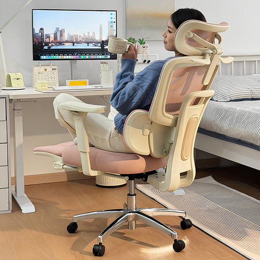 Ergonomic Pink Mesh Office Chair with Adjustable Headrest and Lumbar Support for Gaming or Study Desk in Bedroom or Home Office