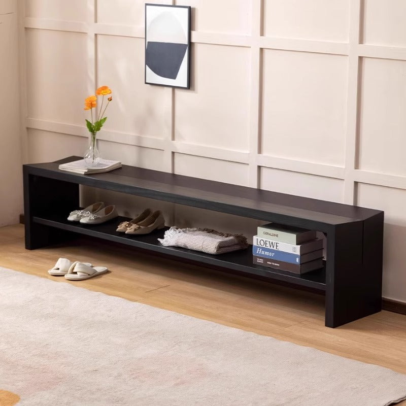 Minimalist Wooden Entryway Bench with Open Shelf Storage Long Shoe Organizer for Hallway or Bedroom