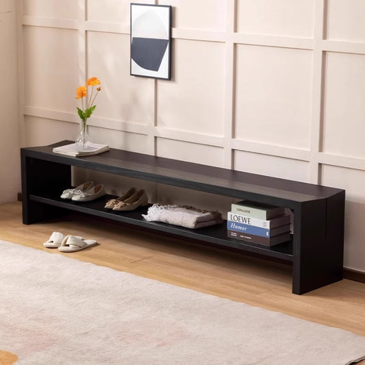 Minimalist Wooden Entryway Bench with Open Shelf Storage Long Shoe Organizer for Hallway or Bedroom