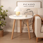 Scandinavian Round Side Table with White Top and Natural Wood Legs for Living Room Bedroom or Minimalist Interior Decor