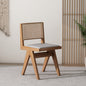Modern Wooden Accent Chair with Woven Cane Back and Upholstered Seat for Dining Living or Minimalist Boho Style Interiors
