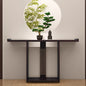 Oriental Style Console Table with Dark Wood Finish and Vertical Slatted Center Panel for Entryway Living Room or Zen Inspired Interior