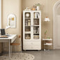 Modern White Bookcase with Glass Doors and Bottom Drawers for Living Room Bedroom or Study Display and Storage Cabinet