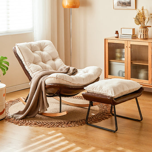 Mid Century Modern Recliner Rocking Lounge Chair with Ottoman and Tufted Cushion for Living Room Bedroom or Reading Nook Comfort