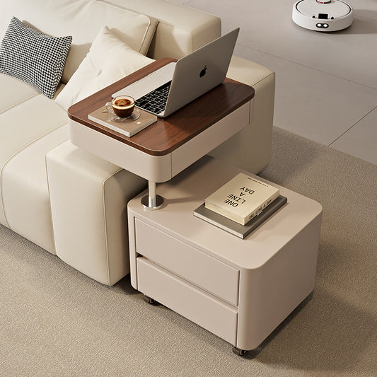 Compact Lift Top Side Table with Storage Drawers and Rolling Wheels for Sofa, Living Room, or Home Office Use