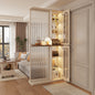 Multi Functional Room Divider Cabinet with Ribbed Panel and Glass Display Shelves for Modern Living Room or Entryway Storage