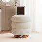 Stacked Round Ottoman with Soft Boucle Upholstery and Ball Wood Legs for Modern Living Room Bedroom or Vanity Accent Seat