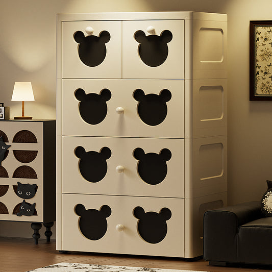 Cute Bear-Themed 4-Tier Kids Storage Cabinet with Pull-Out Drawers a€?Cartoon Organizer Dresser for Bedroom, Nursery, or Playroom