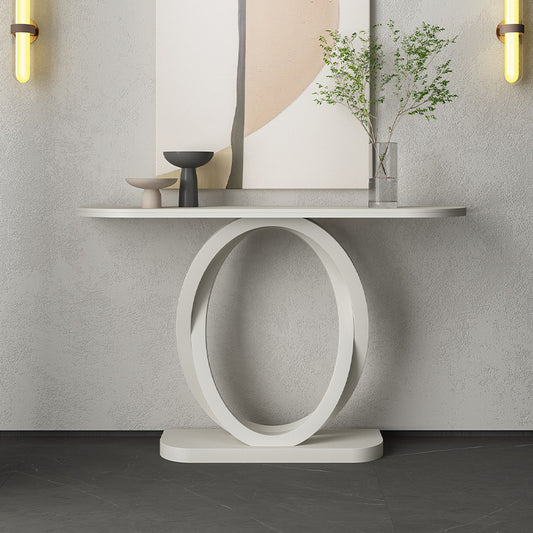Modern Oval Base Console Table with Matte White Finish for Entryway, Living Room, or Contemporary Minimalist Interiors