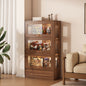 Walnut Wood Display Cabinet with Sliding Glass Doors and LED Lighting for Collectible Figures Toys or Decorative Storage