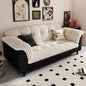 Modern Tufted Loveseat with Cream Boucle Cushions and Black Faux Leather Base for Cozy Contemporary Living Rooms and Small Apartments