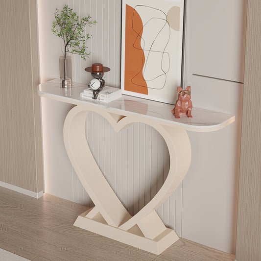 Modern Console Table with Heart-Shaped Base and Glossy White Top for Entryway, Hallway or Romantic Contemporary Interiors