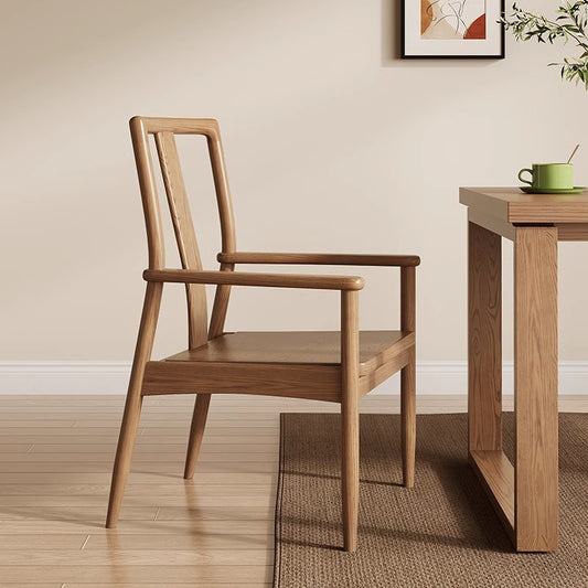 Solid Wood Dining Armchair with Minimalist Frame and Sculpted Backrest for Zen Style Interiors Study Room or Contemporary Dining Spaces
