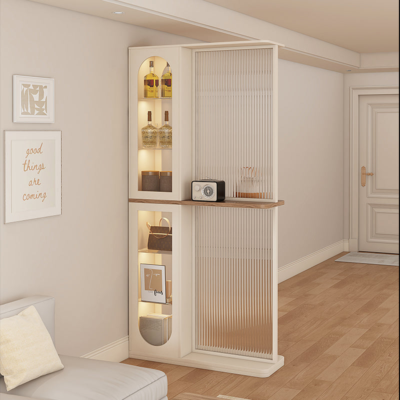 Modern Room Divider with Ribbed Panel and Arched Display Cabinet Featuring LED Shelves for Entryway or Living Room Organization