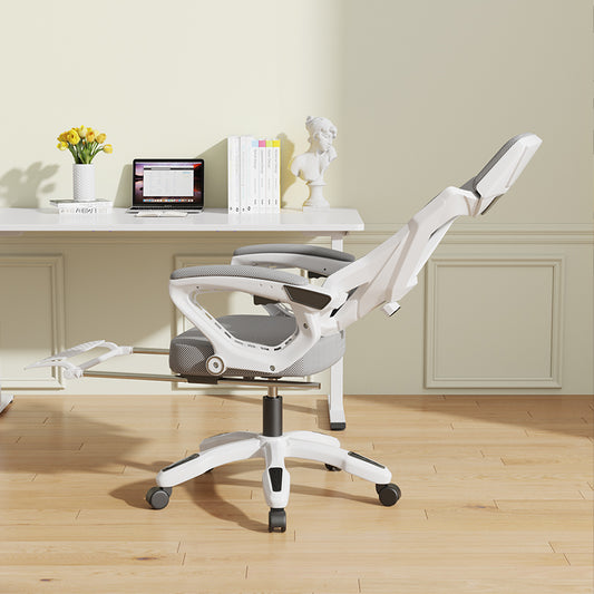 Reclining Ergonomic Desk Chair with Adjustable Headrest, Retractable Footrest, and Mesh Padding for Home Office or Gaming Setup