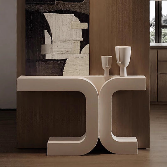 Modern Sculptural Console Table with Symmetrical Curved Base for Entryway, Living Room, or Contemporary Artistic Interiors